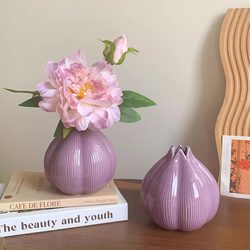 Purple Peony Artificial Flower Living Room Light Luxury Decoration Bedside Table High-End Ceramic Ornaments Home Ornaments Ceramic Vase