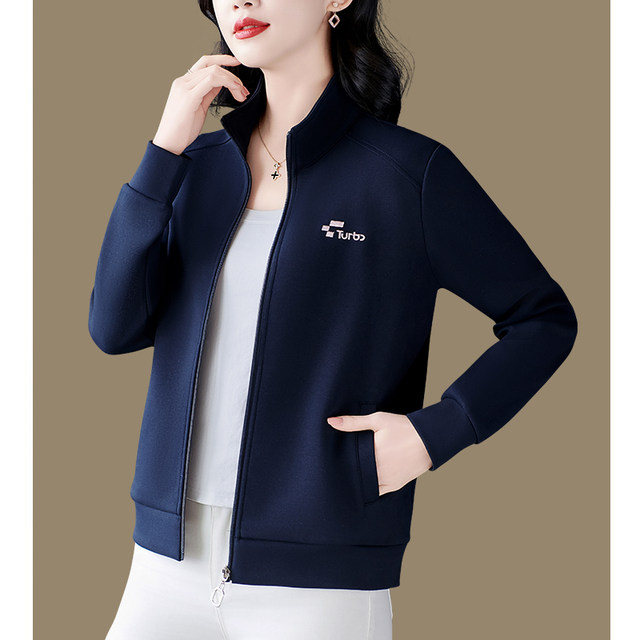 Middle-aged women's autumn jacket 2025 new spring and autumn stand collar casual top mother short jacket sweatshirt cardigan