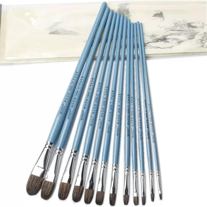 莫奈monet长木杆花貂画笔1858貂毛水粉画笔油画笔貂毛画笔