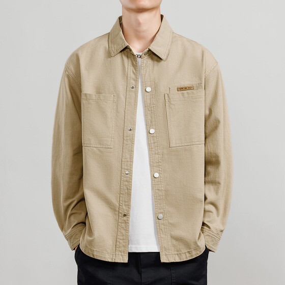 Qiaodi Mengla Trendy Brand Pure Cotton Spring and Autumn Men's Jacket with Plush Thickened Shirt for Autumn and Winter Warmth in Early Autumn