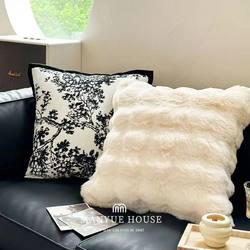 French-Style Plush Throw Pillow for Living Room, Modern High-End Cushion, Backrest Pillowcase, Light Luxury Cushion, Simple Throw Pillow