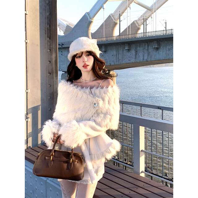 Nanlixiang Beidao Moonlight #One-shoulder Korean lazy style jacket for women in autumn and winter long-sleeved slim and age-reducing top