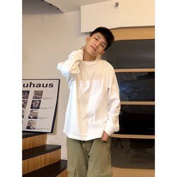 American-Style White Long-Sleeved T-Shirt for Young Men, Spring and Autumn, Pure Cotton, Round Neck Sweatshirt, Oversize Inner Layer Base Shirt