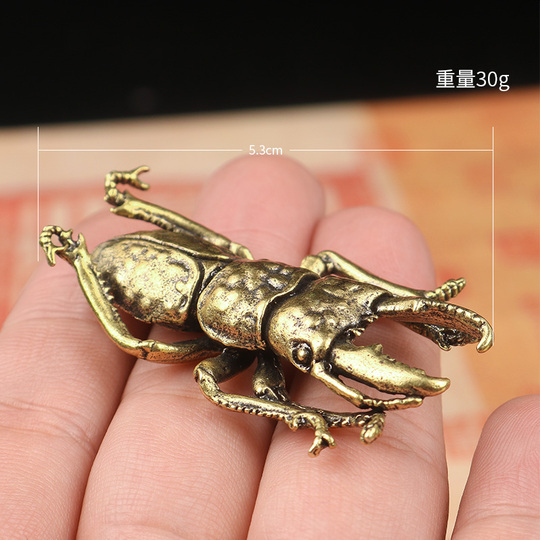 实心黄铜甲壳虫摆件创意独角仙仿真铜昆虫茶宠手玩把件装饰工艺品