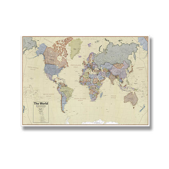 アメリカ合衆国地図型インテリア レトロな世界地図キャンバスウォールアート - 緑のつる