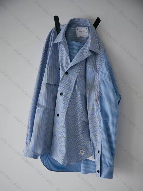 SACAI 23SS 休闲宽松衬衫Thomas Mason Cotton Poplin L/S Shirt-Taobao