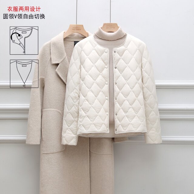 Thin down jacket for women with round neck short 2025 autumn and winter new liner V-neck slim fit warm bottom