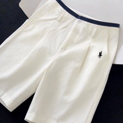 White Contrast Waistband Wide-Leg Shorts for Women with Horse Embroidery, 2026 New Summer Design, Casual Mid-Length Pants