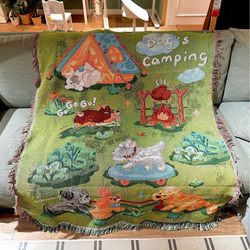 Medieval-Style Puppy Healing Blanket, Living Room Sofa Wall Tapestry Decorative Painting, Xiaohongshu Internet Celebrity DIY Hanging Painting