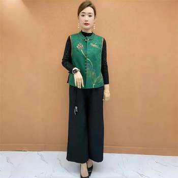 New Chinese style Chinese style satin jacquard double-sided vest middle-aged and elderly mothers wear spring and summer Chinese vest sleeveless jacket