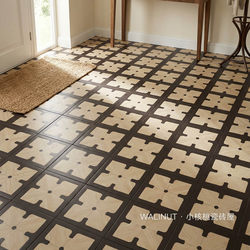 French Retro Style Imitation Wood Grain Four-Leaf Clover Pattern Tiles for Entrance, Guesthouse, Restaurant, and Cafe; Non-Slip Antique-Style Ceramic Tiles