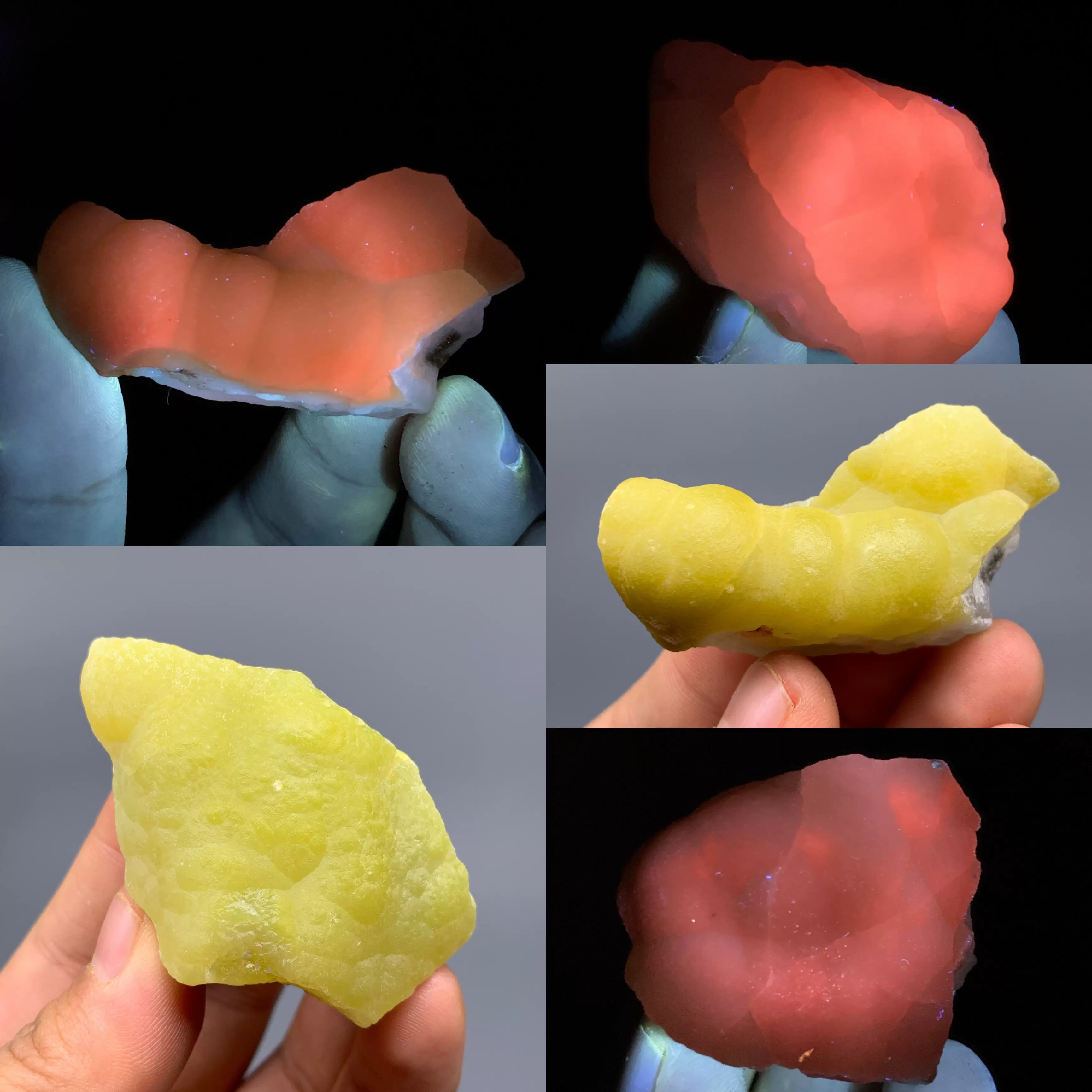 云南黄色青色荧光菱锌矿天然矿物晶体矿石标本原石宝石奇石摆件