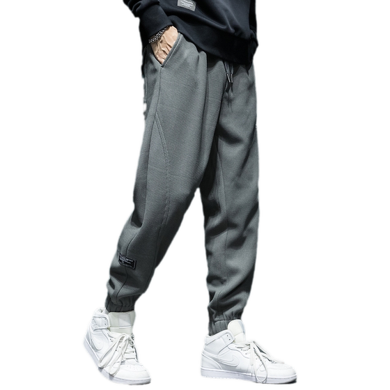 New Japanese heavyweight waffle pants men's loose plus size plus size men's sports pants tying feet casual pants
