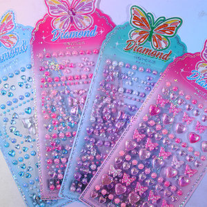 
Diamond Butterfly Love Pearl Stickers Children Girls Decorative Stickers Colorful Shiny Handmade Gem Crystal Stickers