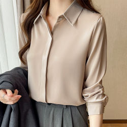 High-End Acetate Satin White Shirt for Women, Spring and Autumn Long-Sleeved Professional Workwear Formal Shirt, Drapey, Wrinkle-Resistant Interview Top