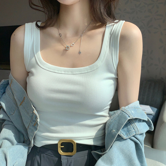 American-style broad-shouldered breast-covering camisole for women, summer thin, slim, simple, western style, versatile bottoming top