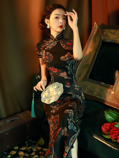 black drop waist dress long Tamryn Ruched Drop-Waist Dress