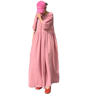 
Summer super long cotton and linen dress for women Korean style loose and casual tall ankle linen skirt high waist long skirt