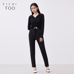 Aiju Rabbit Spring New High Elastic Classic Fashion Passenger Black casual pants pencil pants female
