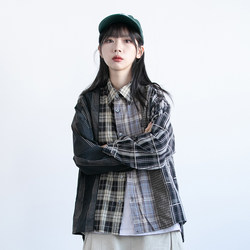 Rcdb Japanese Retro Design Patchwork Plaid Long-Sleeve Shirt Unisex Bf Loose Couple Student Casual Jacket