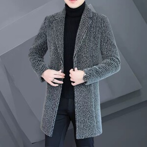 
High-end wool coat for men's mid-length winter thickened wool new Korean style slim men's sable velvet jacket