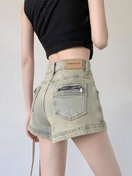 American-Style Spicy Girl Vibe Denim Shorts for Women, Summer 2026 New High-Waisted Stretchy Slimming A-Line Ultra-Short Hot Pants