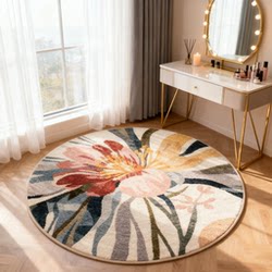 French Round Carpet, Bedroom Bedside Rug, Nordic Style Living Room Home Coffee Table Rug, Room Mat, Non-Slip Floor Mat
