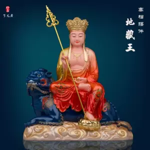 極上珍品★漢白玉金地藏王菩薩娑婆三聖 置き物 供奉品仏像 手作り 彫刻工芸品 風水開運 総高：30cm Ada818-964 漢白玉地藏菩薩佛像半手工彩繪適合居家供奉客廳擺放祝福佛像