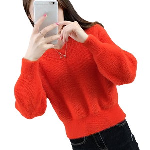 
Small mink velvet sweater for women in autumn and winter thickened high-waisted short knitted bottoming shirt for women with loose skirt and top