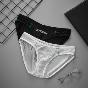 GTOPX men's thin ice silk mask cloth layer u convex low waist sports sexy semi -transparent briefs underwear