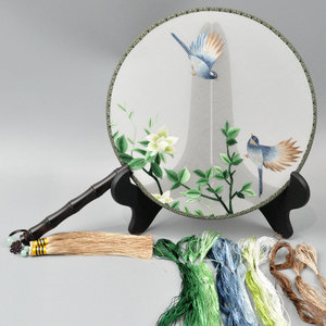 Suzhou embroidery handmade DIY fan kit is beginner with guidance group without basic can embroidered double -sided embroidery group fan materials