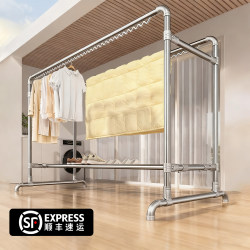 Thickened Galvanized Steel Pipe Double-Bar Windproof Wave Hook Clothes Drying Rack, Multi-Functional Balcony Clothes Rack