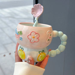 Designer Creative Three-Dimensional Ceramic Mug for Home Use, High-Value Breakfast Milk Coffee Cup, Gift Cup