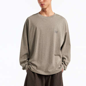 
100% combed cotton round neck printed textured long-sleeved T-shirt, skin-friendly and breathable, silhouette and volume, men's top, 3 colors