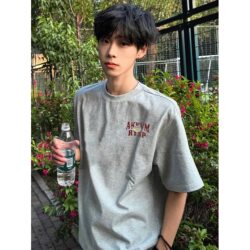 Heavyweight Pure Cotton Light Gray T-Shirt Short Sleeve Men's American Style Trendy Brand Summer 2026 New Half-Sleeve Men's T-Shirt Loose Top