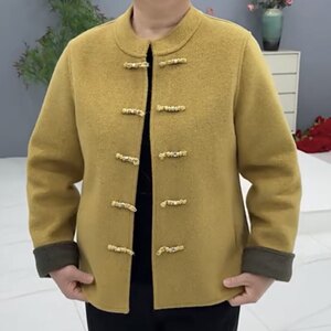 Spring and Autumn new style mother's wear, new Chinese style stand-up collar, short buckle, middle-aged and elderly internet celebrity versatile slim woolen coat for women