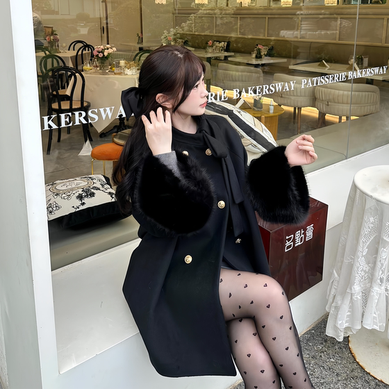 
[Heitian Xiao] 'The Little Black Rose in the World' mid-length high-end woolen coat for women in autumn and winter