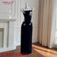 French 2025 summer light luxury diamond jewelry strapless black skirt small dress suspender long slim hip-covered slim dress
