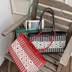 New Style Handbag for Women, Pure Handmade Pe Woven Bag, Shopping Blue Tote Bag, Travel Vacation Beach Bag, Casual Bag