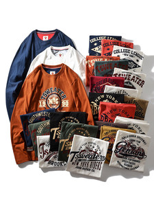 
Khaki style! Brushed heavy industry washed! Foreign trade men's autumn retro printing versatile casual long-sleeved T-shirt trend