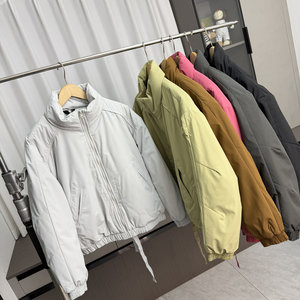 
High-end accent! Couple model! Foreign trade men's winter solid color stand-up collar windproof thickened warm cotton jacket trendy