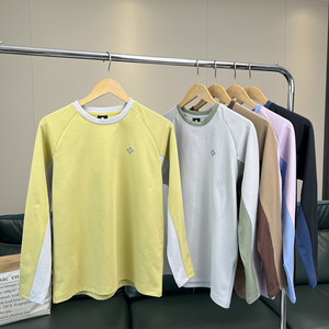 
Outdoor sports! Great to wear! Foreign trade men's autumn moisture-absorbing and breathable round neck color-blocking casual long-sleeved T-shirt