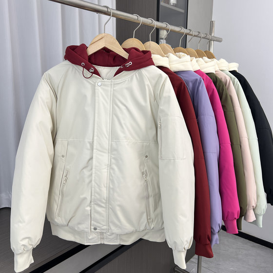 
Fake two-piece design! Winter men's foreign trade couple's cotton, thickened and warm simple hooded casual loose cotton clothing