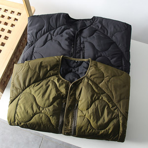 Gourd-shaped quilting! Portability and lightness! Autumn and winter men's foreign trade collarless casual inner liner cotton coat cotton coat jacket
