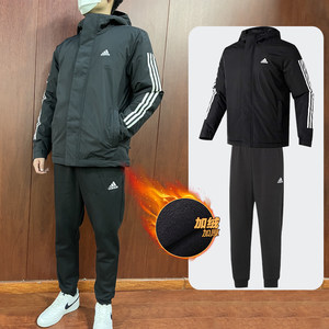 Genuine Adidas cotton clothing men's winter new black sports pants men's long pants pants cotton jacket plus velvet