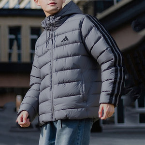 
Adidas gray thickened jacket men's winter new hooded ribs windproof sports cotton clothing men's cotton-padded jacket JX7772