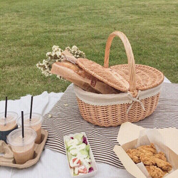 Picnic Basket ins Props Internet Celebrity Items Full Set Outdoor Wicker Basket Pastoral Style with Lid Bamboo Basket Hand-Held Basket