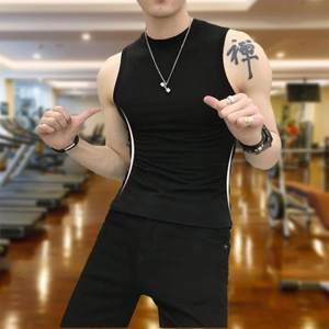 Men's sweat vest, pure cotton, half high neck, tight fitting shoulder T-shirt, fitness sweatshirt with a versatile base, casual and trendy thin T-shirt
