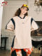 BEETLE TOWN American high street contrast color V-neck short-sleeved T-shirt for women in summer splicing and shoulder half-sleeved t loose top