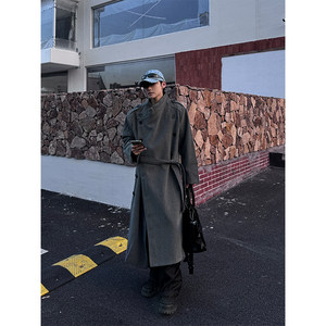 
NECOYEP winter Korean style lace-up woolen long coat for men and women casual versatile high-end warm coat